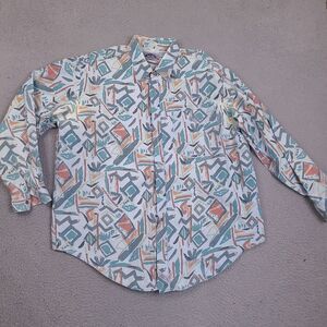 Levi's Casual Button-Down Shirt in White with Teal and Coral Geometric Print